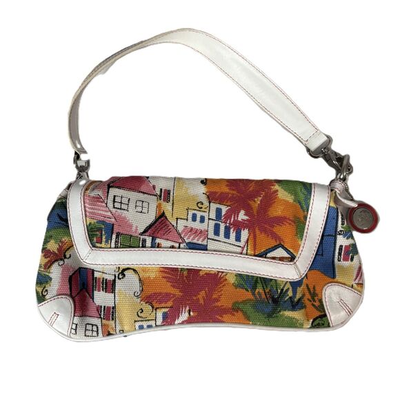 The Sak Handbags - The Sak Pink Label Mini Purse Bag Baguette Tropical City Scene Canvas Y2K 90s